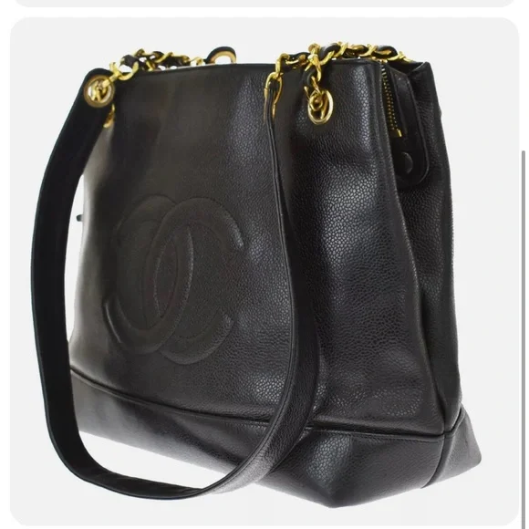 CHANEL CC Logo Chain Tote Bag Caviar Leather - Picture 2 of 4